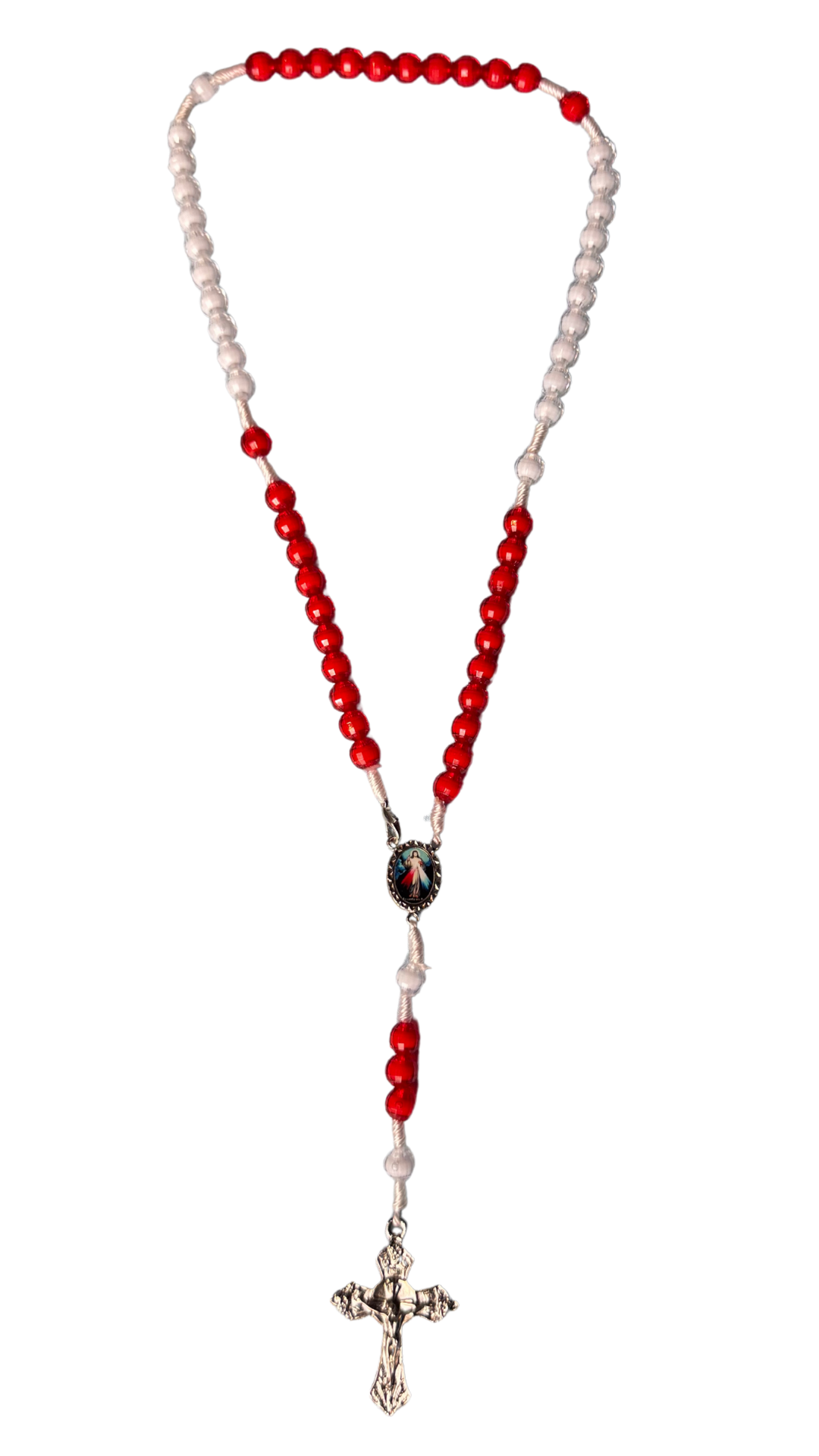 Terço Vermelho e Branco com Crucifixo