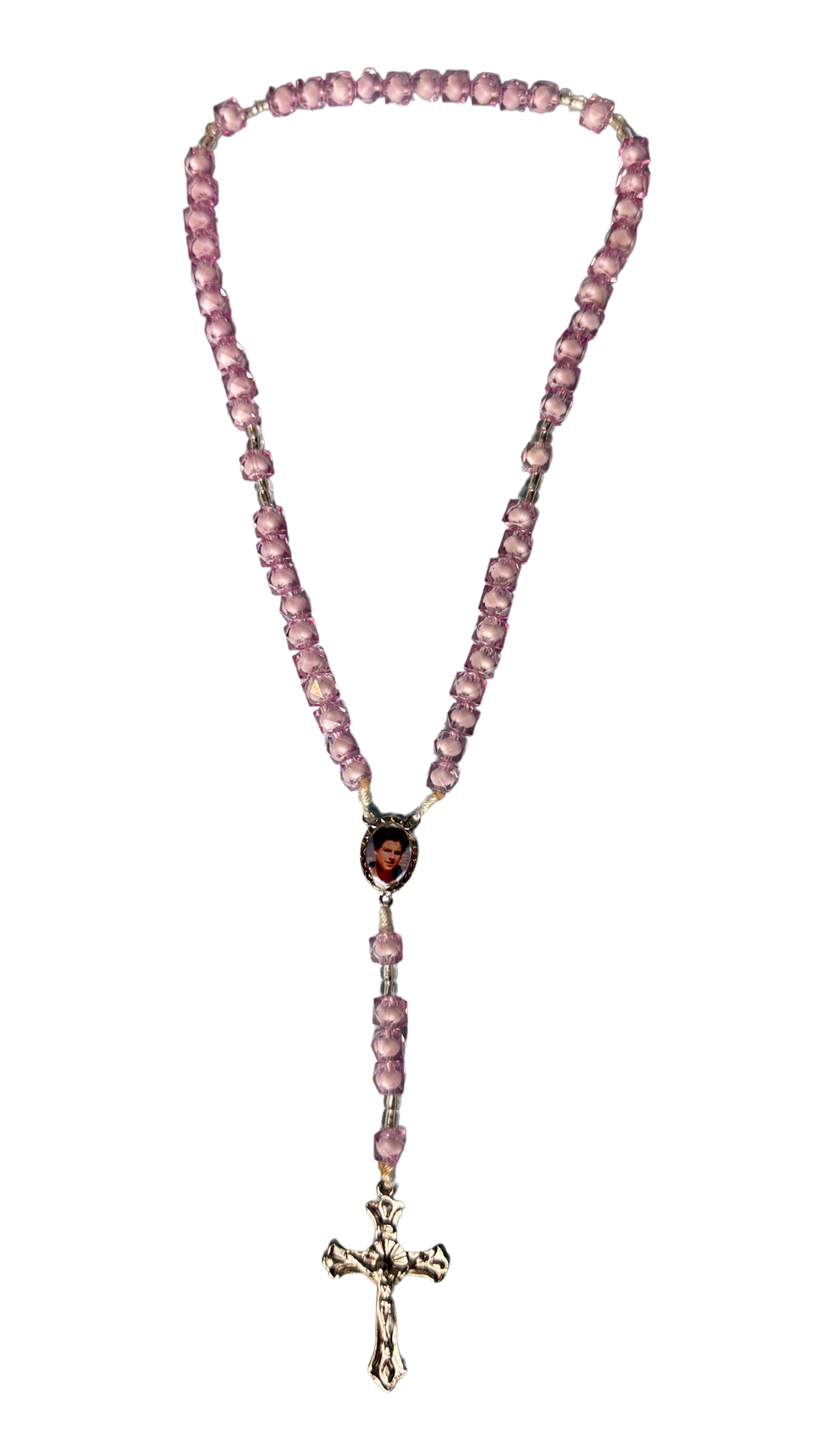 Terço Rosa Cristal com Crucifixo