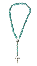 Terço Verde Água Cristal com Crucifixo