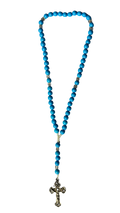 Terço Azul Cristal com Crucifixo