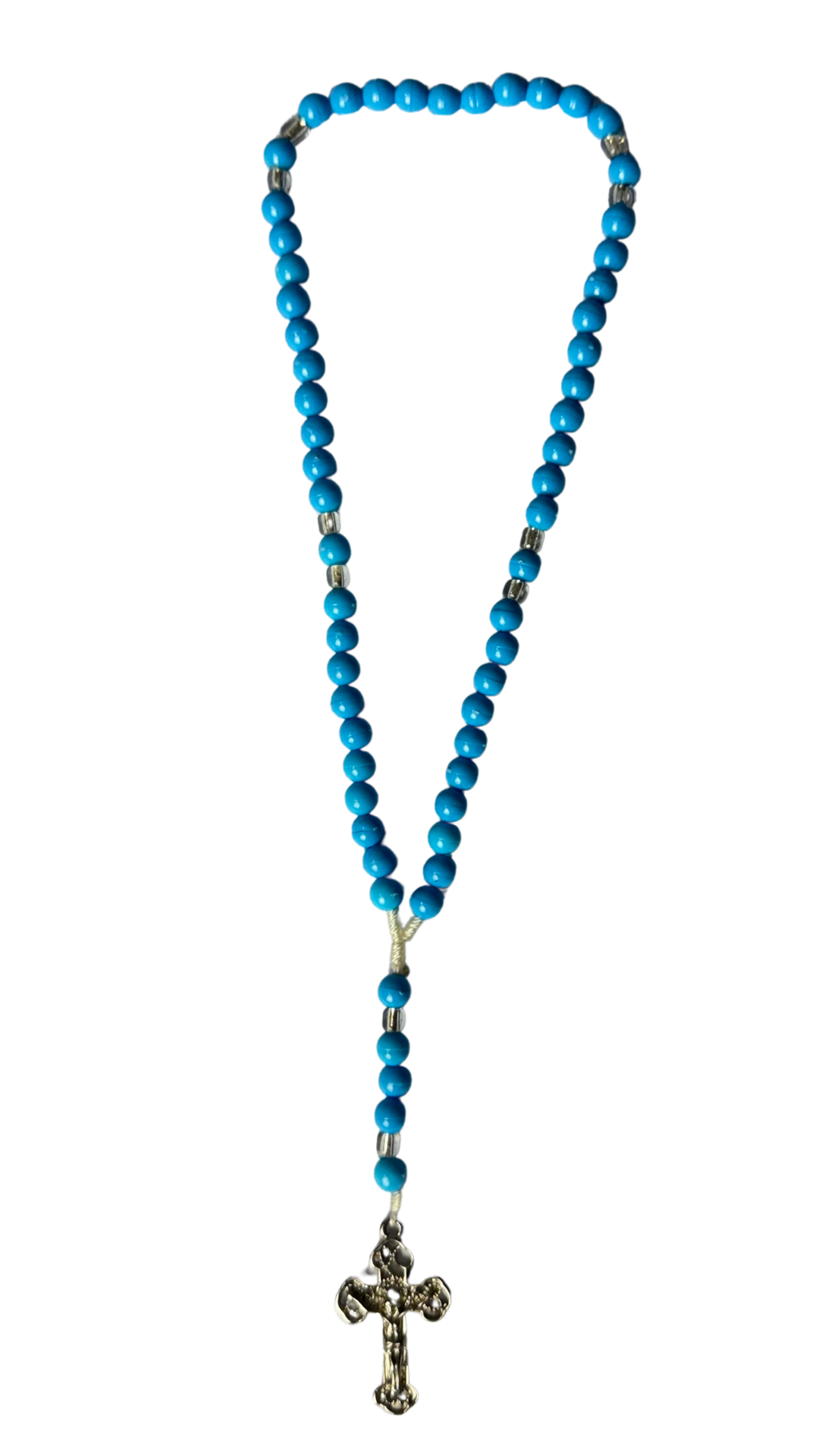 Terço Azul Cristal com Crucifixo
