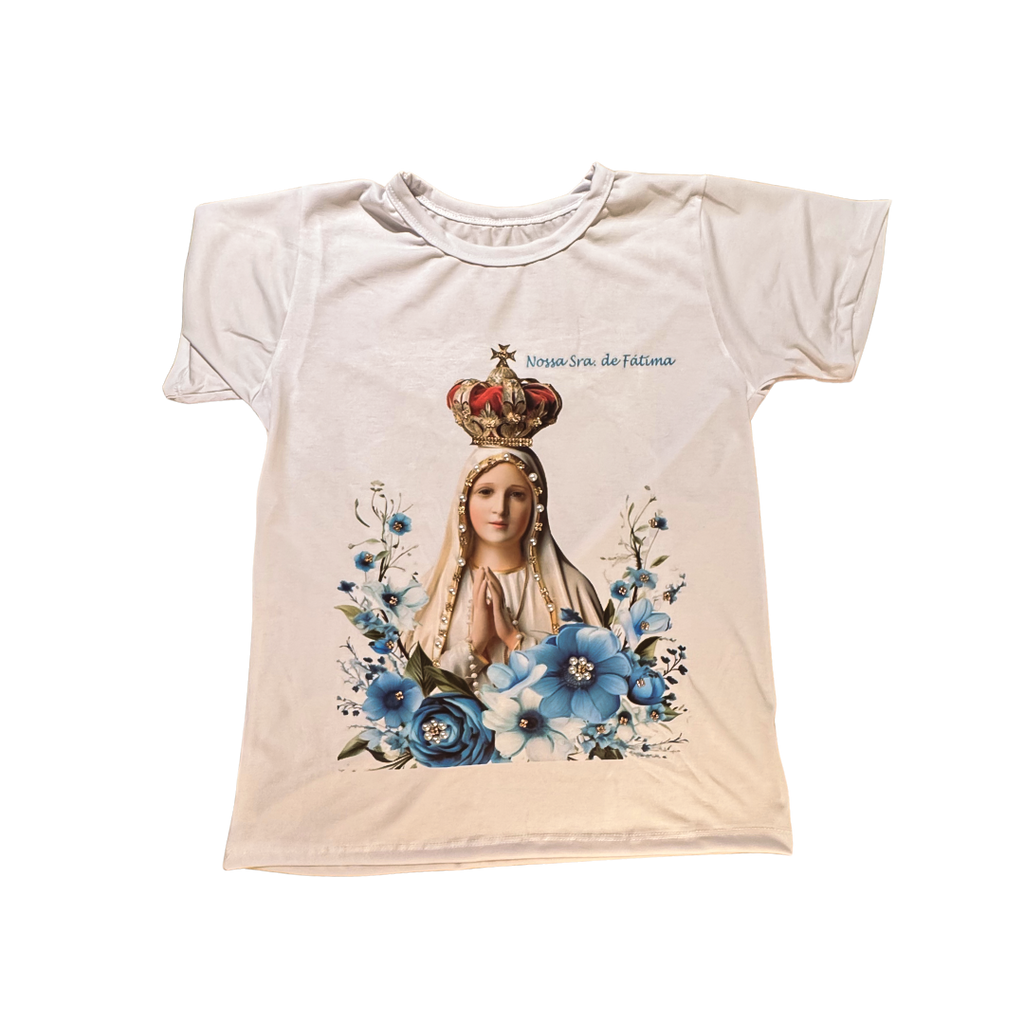 Blusa Nossa Senhora de Fátima com Rosas Azuis