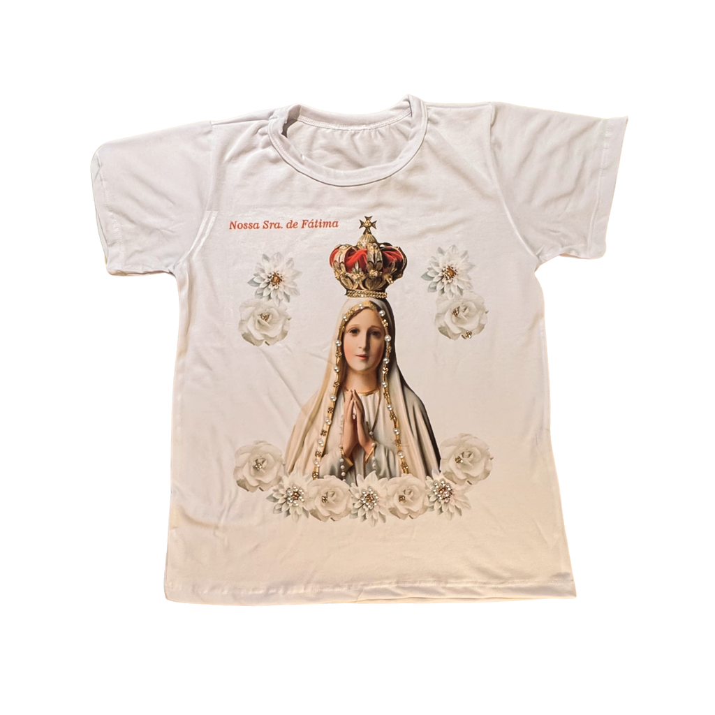 Blusa Nossa Senhora de Fátima com Rosas Cinzas