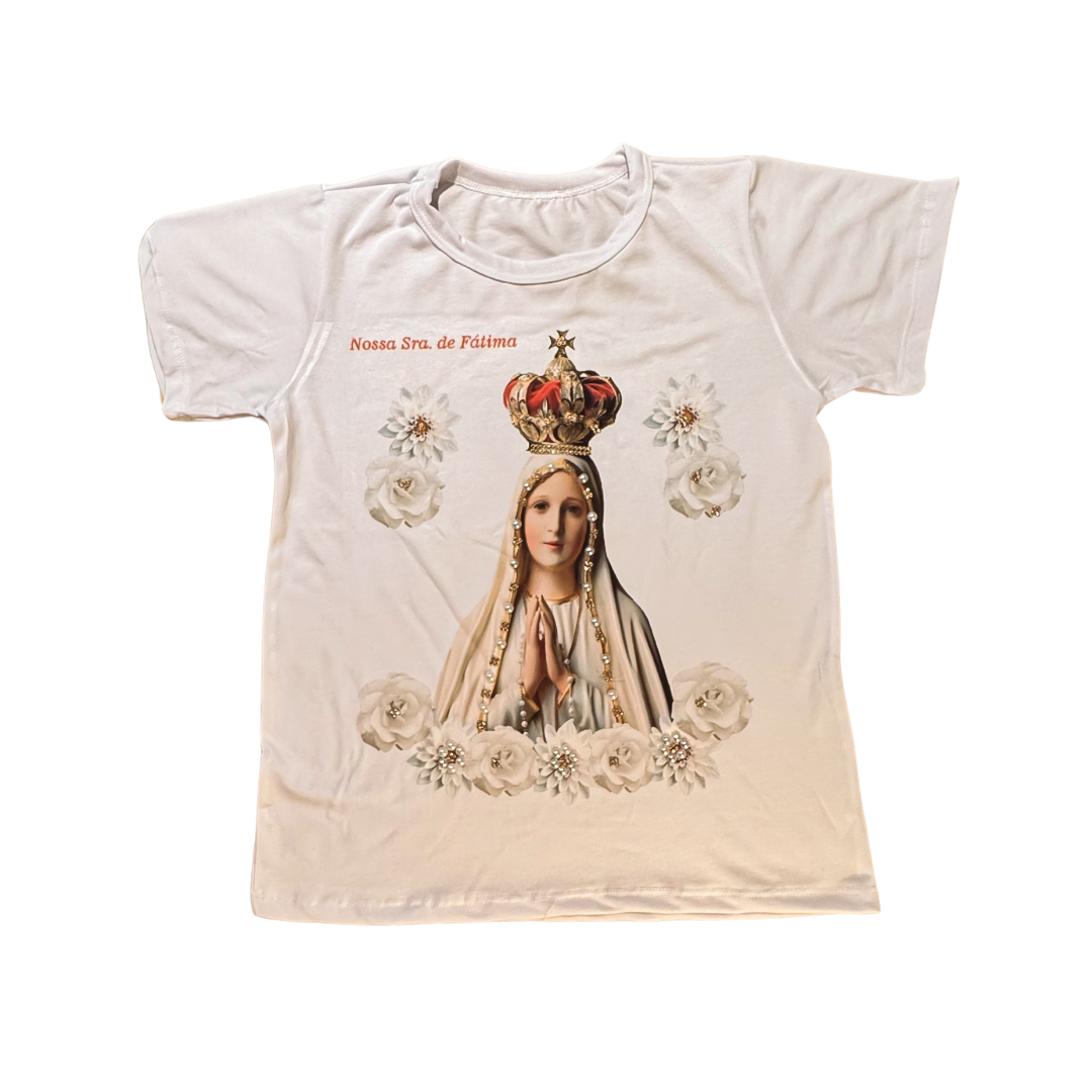 Blusa Nossa Senhora de Fátima com Rosas Cinzas