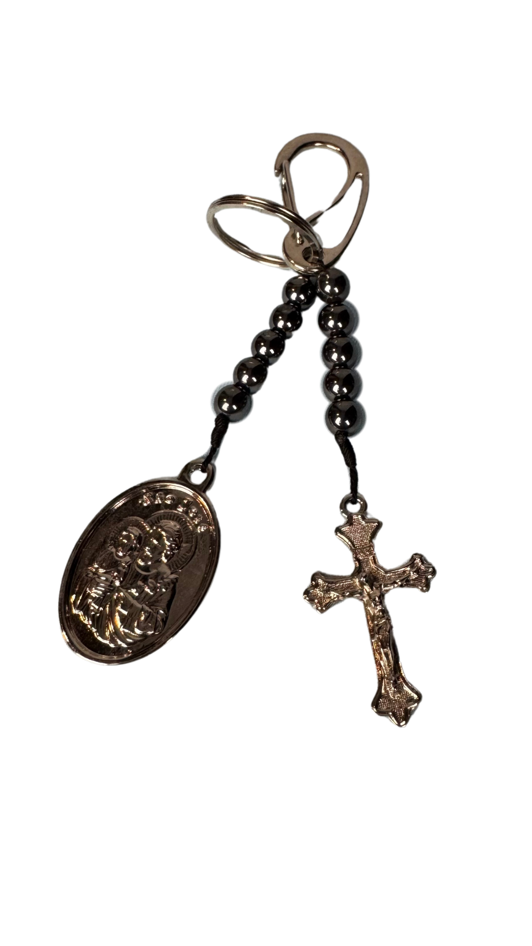 Chaveiro Terço Preto com Medalha e Crucifixo